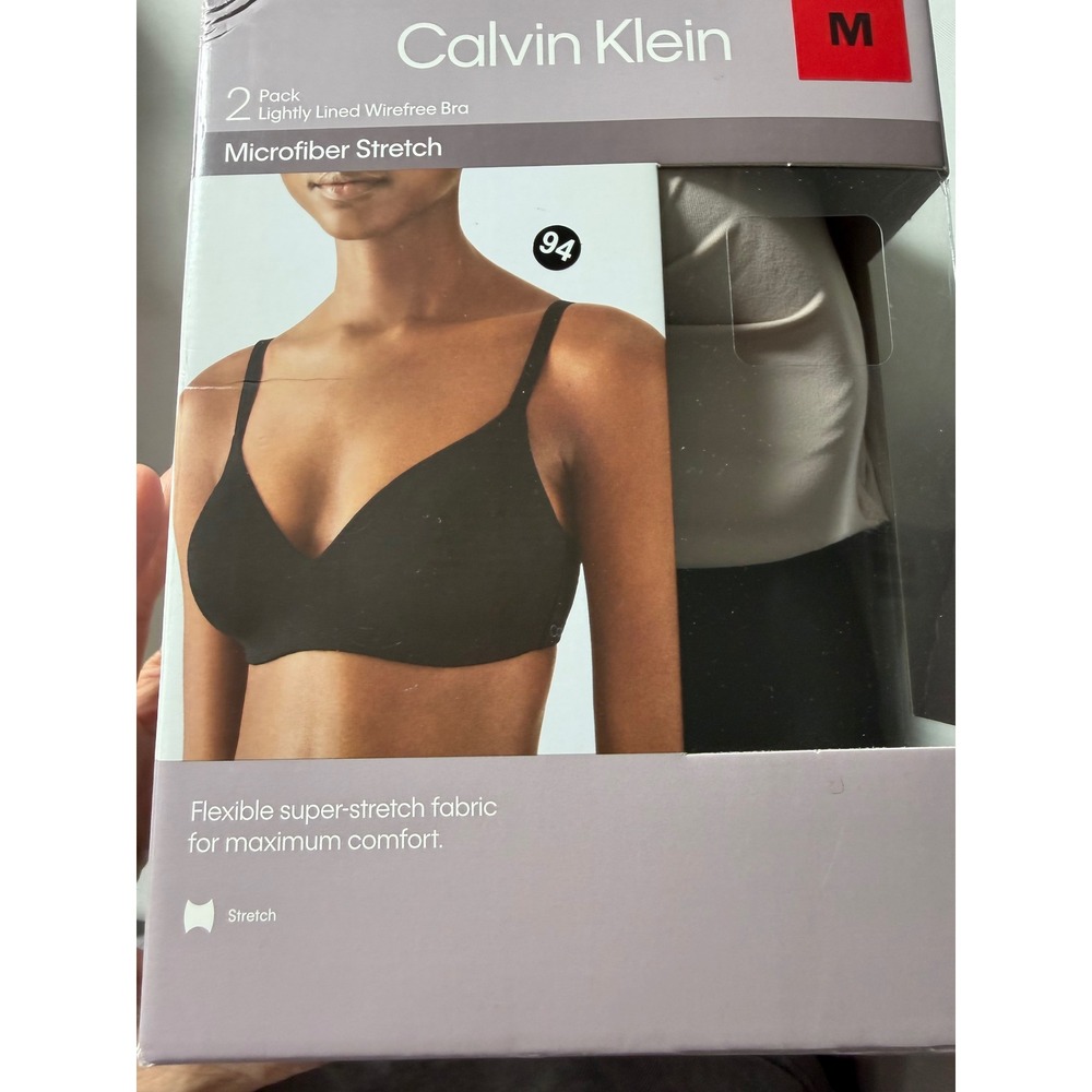 Calvin Klein 2 Pack Microfiber Stretch Lightly Lined Wirefree Bra Black Tan M